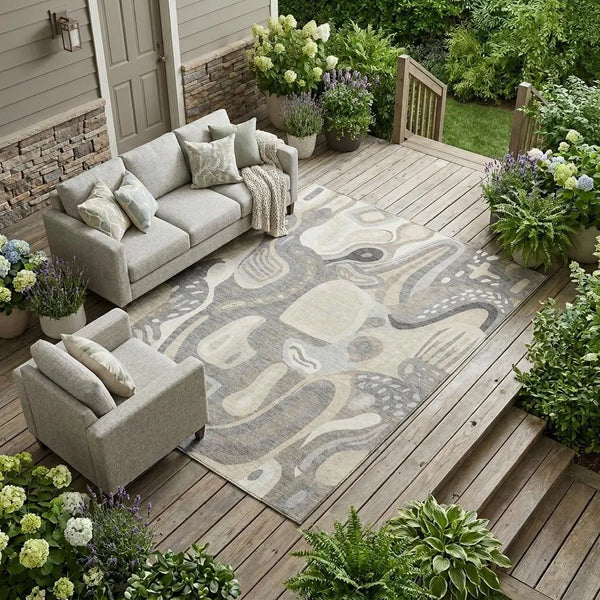 10' X 14' Taupe And Beige Abstract Washable Indoor Outdoor Area Rug Homeroots Outdoor