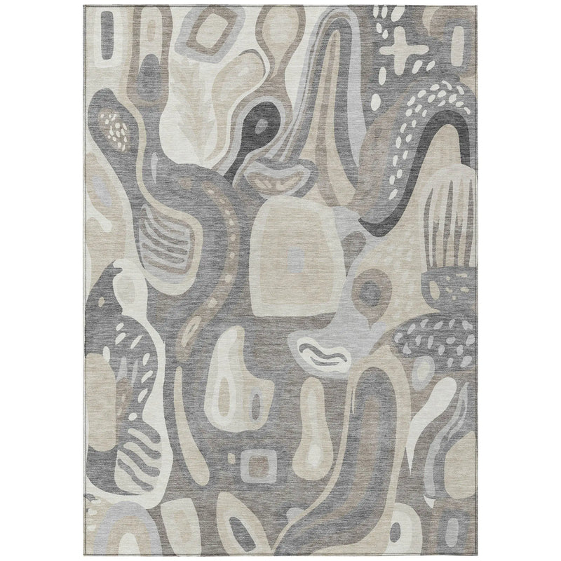 10' X 14' Taupe And Beige Abstract Washable Indoor Outdoor Area Rug Homeroots Outdoor