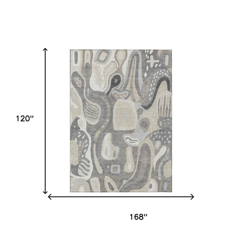 10' X 14' Taupe And Beige Abstract Washable Indoor Outdoor Area Rug Homeroots Outdoor
