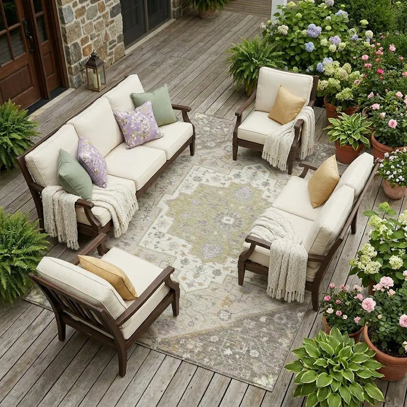 10' X 14' Taupe And Beige Floral Medallion Washable Indoor Outdoor Area Rug Homeroots Outdoor