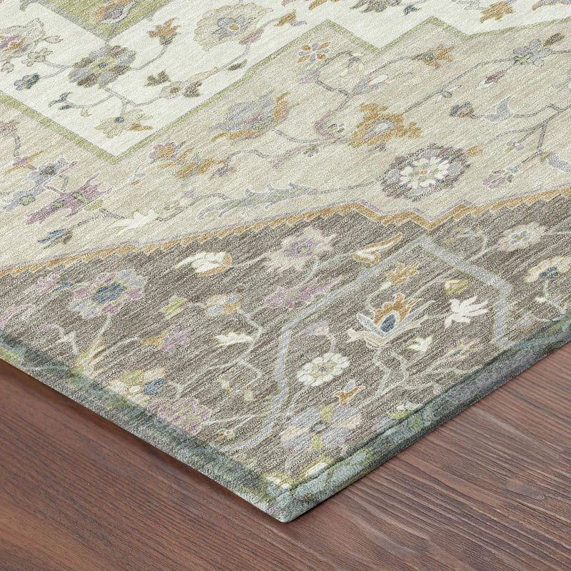 10' X 14' Taupe And Beige Floral Medallion Washable Indoor Outdoor Area Rug Homeroots Outdoor