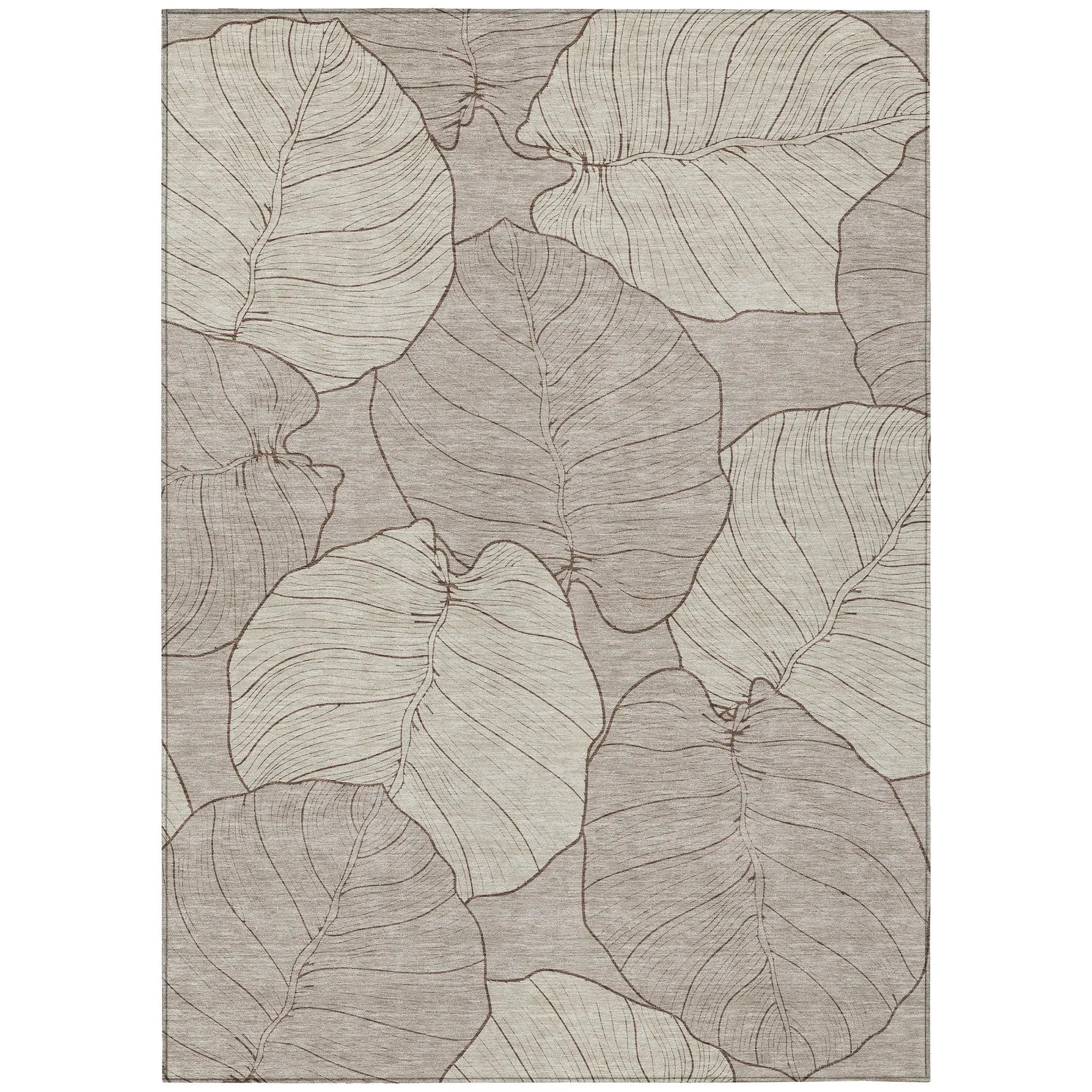 10' X 14' Taupe And Beige Floral Washable Indoor Outdoor Area Rug Homeroots Outdoor