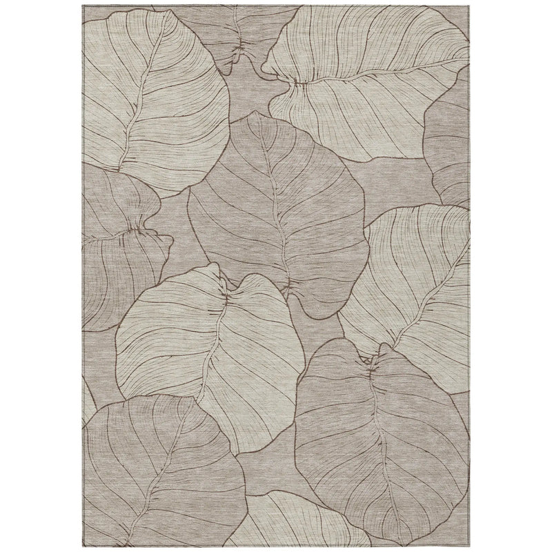 10' X 14' Taupe And Beige Floral Washable Indoor Outdoor Area Rug Homeroots Outdoor