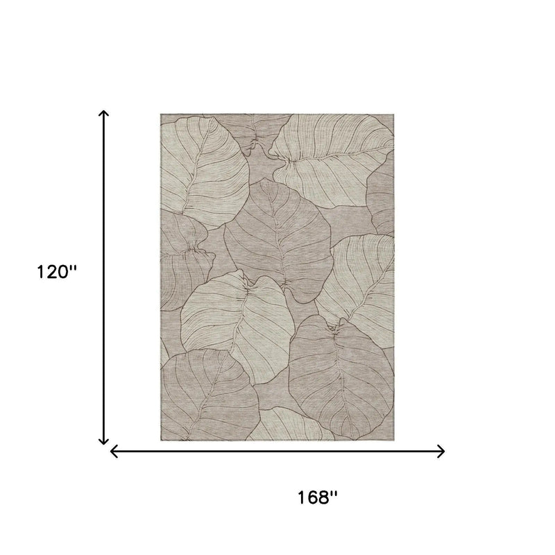 10' X 14' Taupe And Beige Floral Washable Indoor Outdoor Area Rug Homeroots Outdoor