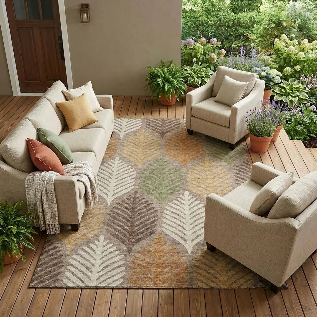 10' X 14' Taupe And Beige Floral Washable Indoor Outdoor Area Rug Homeroots Outdoor