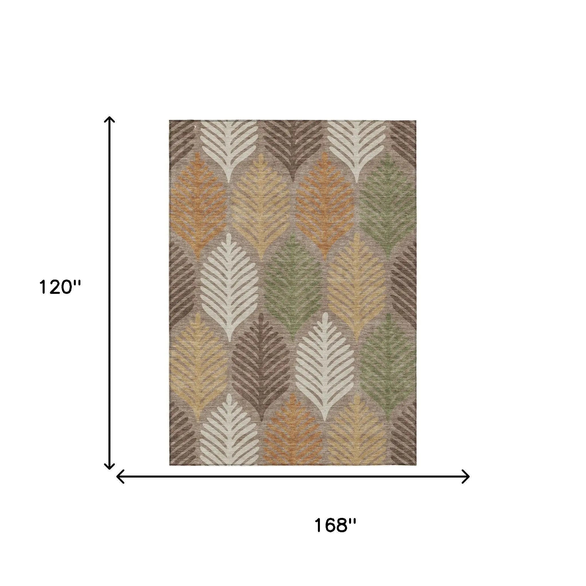 10' X 14' Taupe And Beige Floral Washable Indoor Outdoor Area Rug Homeroots Outdoor