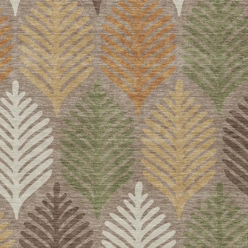 10' X 14' Taupe And Beige Floral Washable Indoor Outdoor Area Rug Homeroots Outdoor