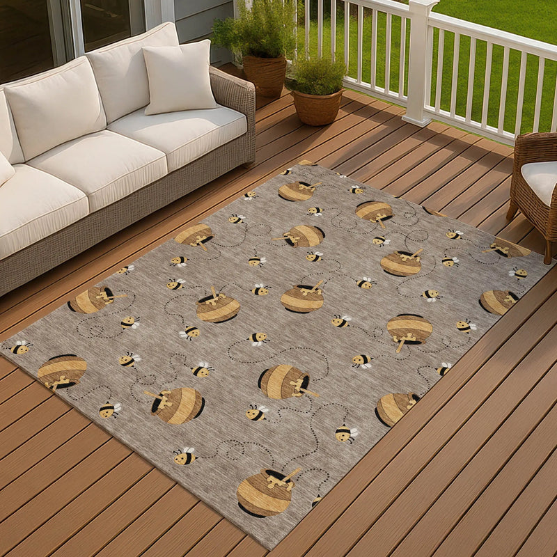 10' X 14' Taupe And Beige Geometric Washable Indoor Outdoor Area Rug Homeroots Outdoor