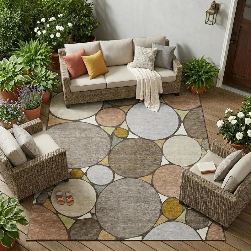 10' X 14' Taupe And Beige Geometric Washable Indoor Outdoor Area Rug Homeroots Outdoor