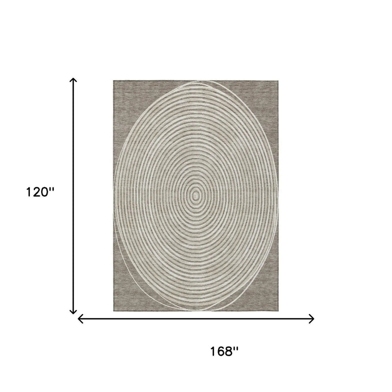 10' X 14' Taupe And Beige Geometric Washable Indoor Outdoor Area Rug Homeroots Outdoor