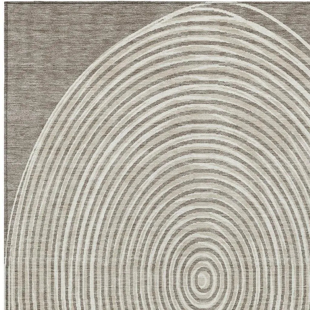 10' X 14' Taupe And Beige Geometric Washable Indoor Outdoor Area Rug Homeroots Outdoor