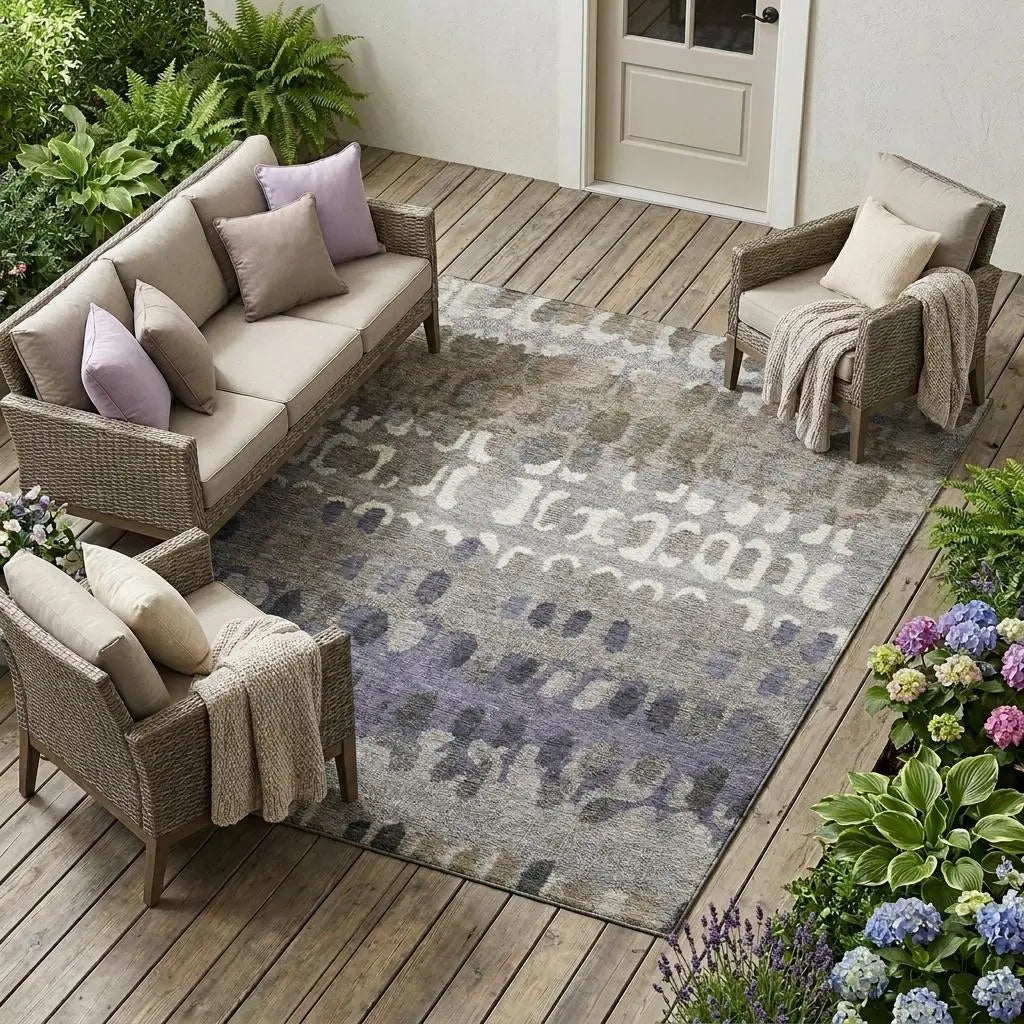 10' X 14' Taupe And Beige Geometric Washable Indoor Outdoor Area Rug Homeroots Outdoor