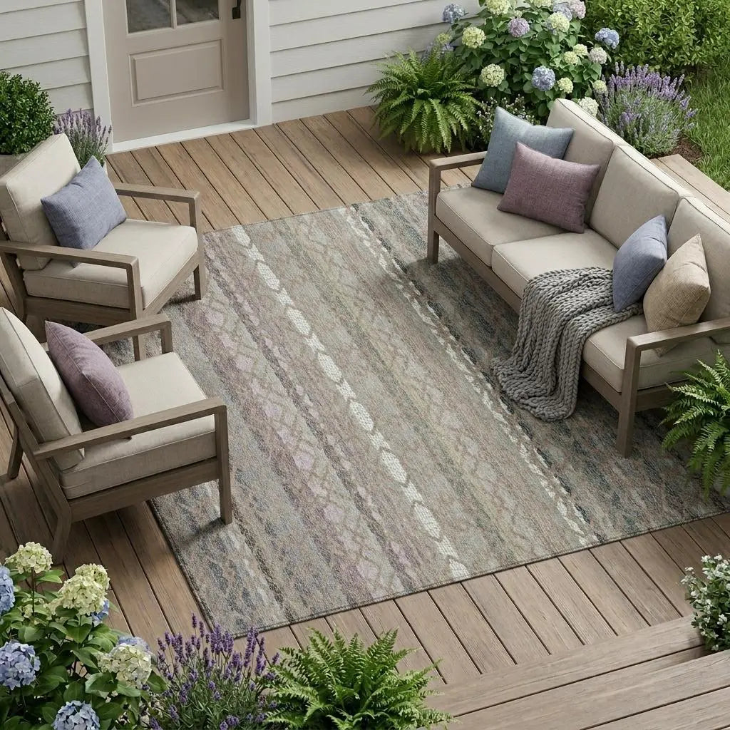 10' X 14' Taupe And Beige Striped Washable Indoor Outdoor Area Rug Homeroots Outdoor
