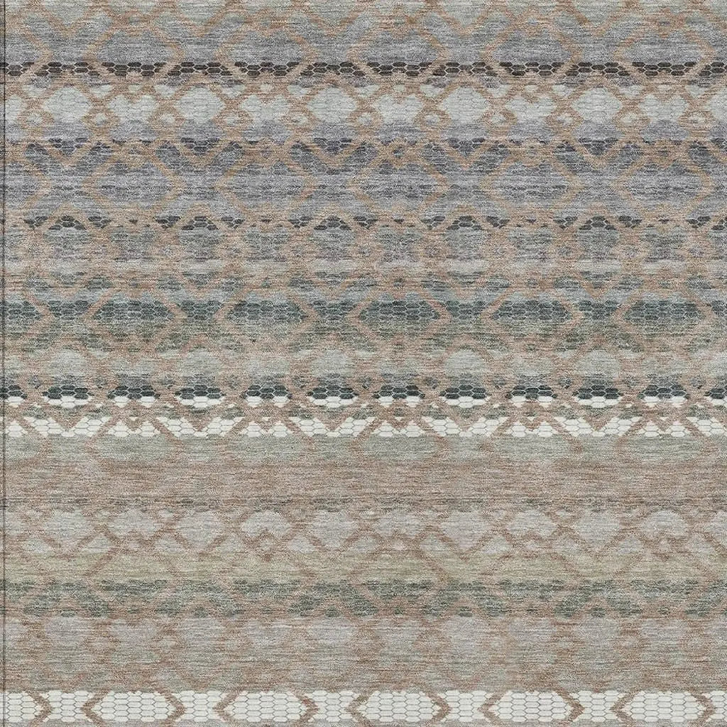 10' X 14' Taupe And Beige Striped Washable Indoor Outdoor Area Rug Homeroots Outdoor