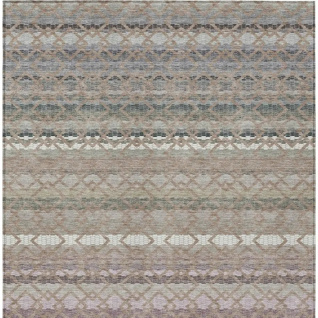 10' X 14' Taupe And Beige Striped Washable Indoor Outdoor Area Rug Homeroots Outdoor