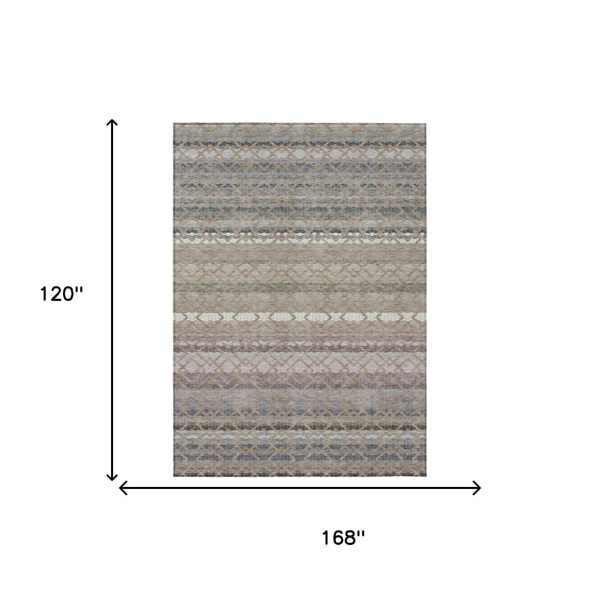 10' X 14' Taupe And Beige Striped Washable Indoor Outdoor Area Rug Homeroots Outdoor