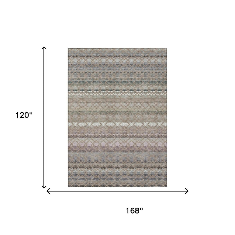 10' X 14' Taupe And Beige Striped Washable Indoor Outdoor Area Rug Homeroots Outdoor
