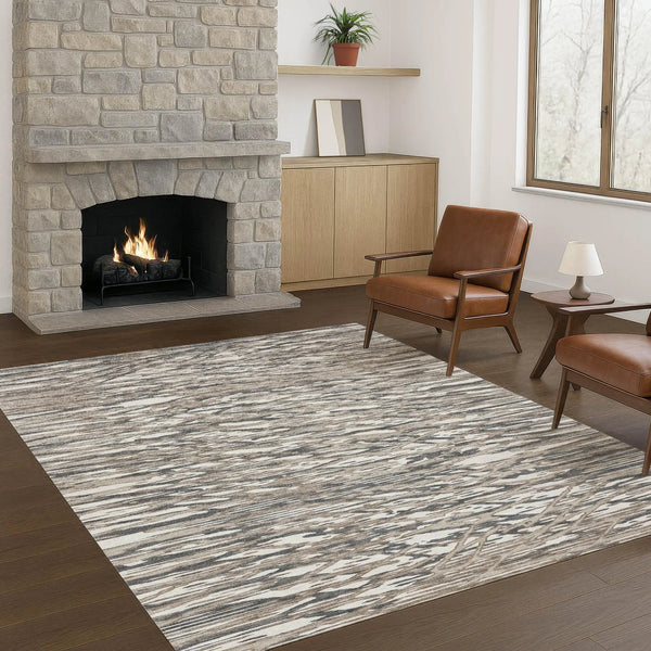 10' X 14' Taupe And Brown Abstract Washable Indoor Outdoor Area Rug Homeroots Outdoor