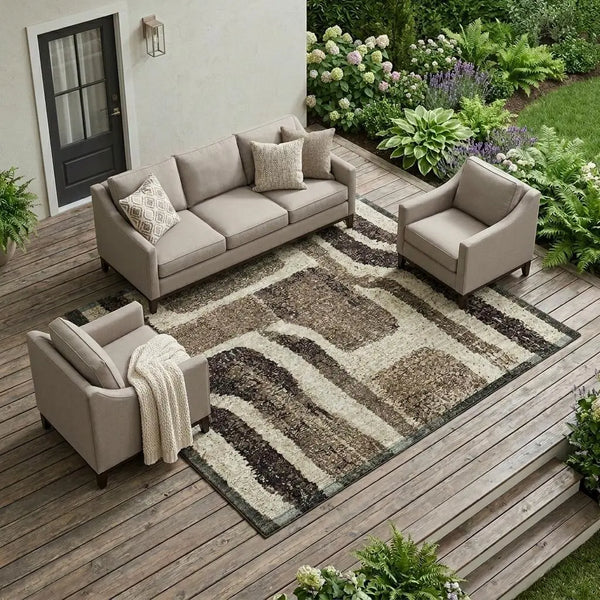 10' X 14' Taupe And Brown Abstract Washable Indoor Outdoor Area Rug Homeroots Outdoor
