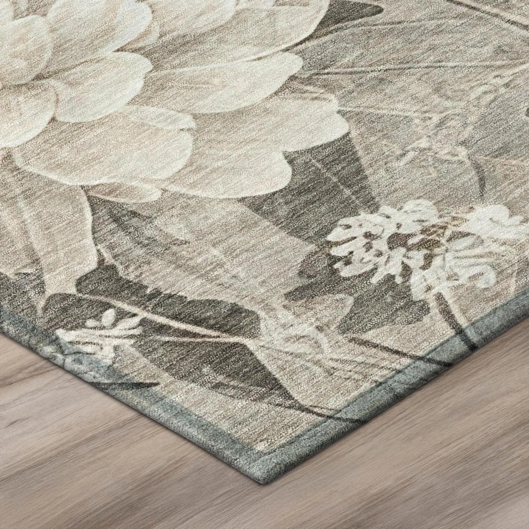 10' X 14' Taupe And Brown Floral Washable Indoor Outdoor Area Rug Homeroots Outdoor