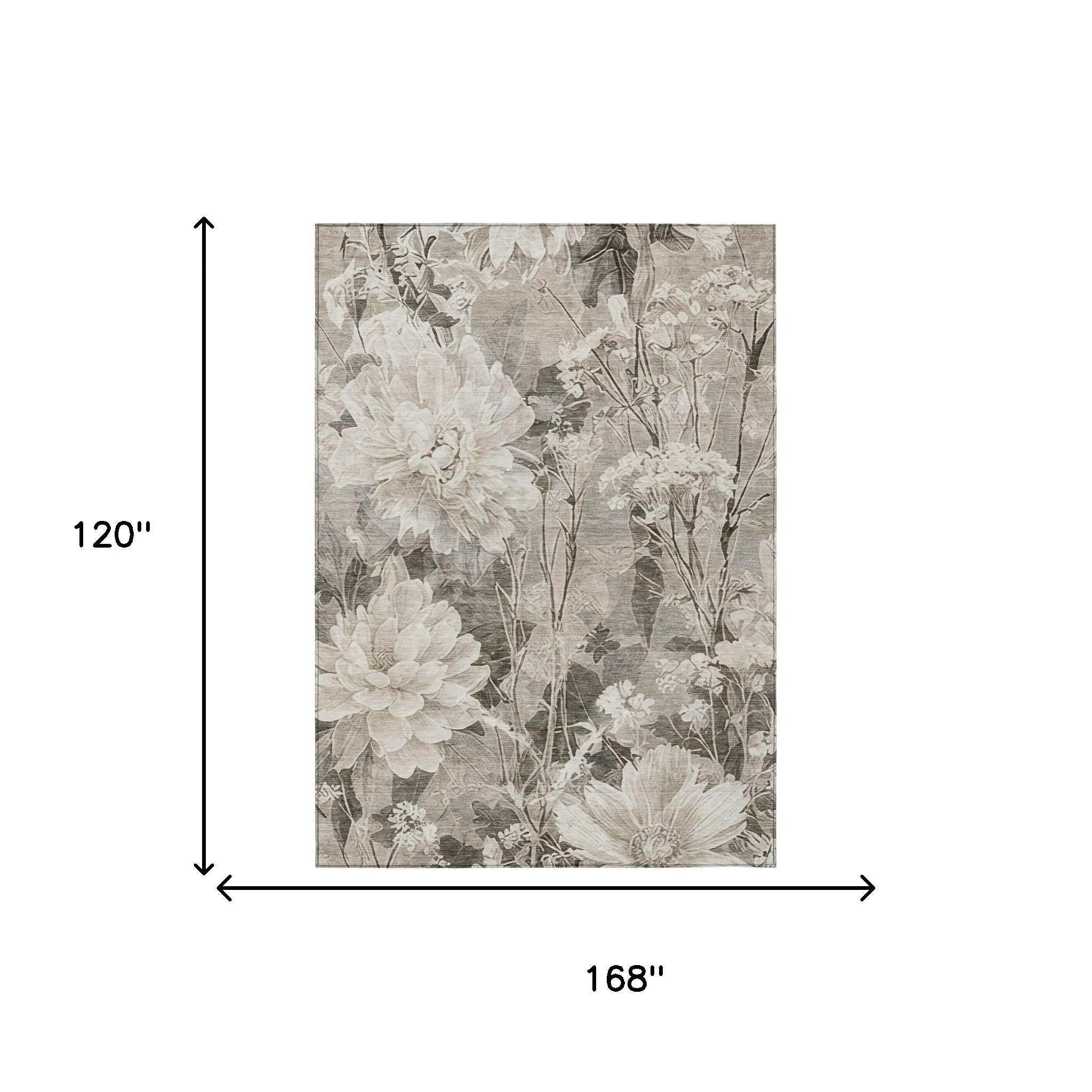 10' X 14' Taupe And Brown Floral Washable Indoor Outdoor Area Rug Homeroots Outdoor