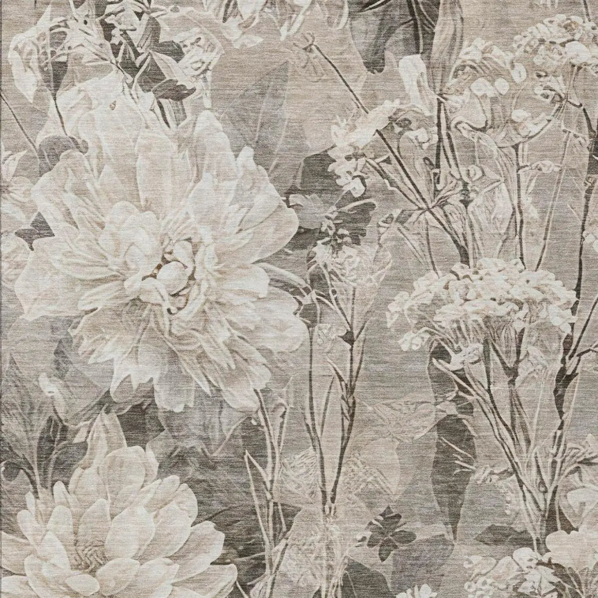 10' X 14' Taupe And Brown Floral Washable Indoor Outdoor Area Rug Homeroots Outdoor