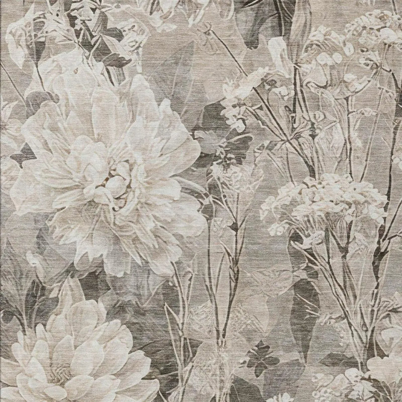 10' X 14' Taupe And Brown Floral Washable Indoor Outdoor Area Rug Homeroots Outdoor