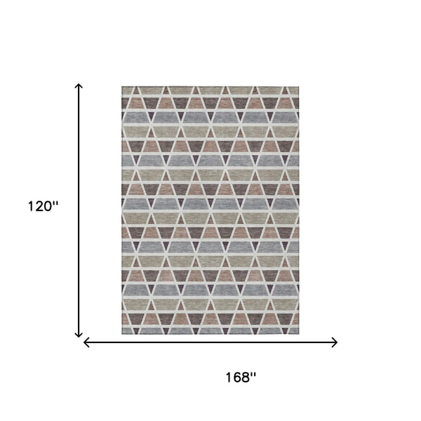 10' X 14' Taupe And Brown Geometric Washable Indoor Outdoor Area Rug Homeroots Outdoor