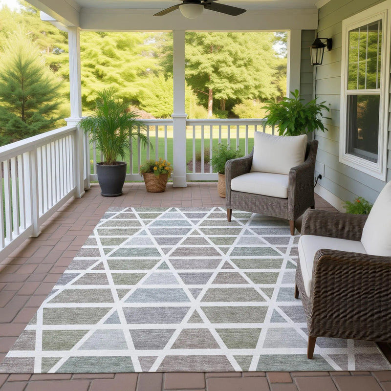 10' X 14' Taupe And Brown Geometric Washable Indoor Outdoor Area Rug Homeroots Outdoor