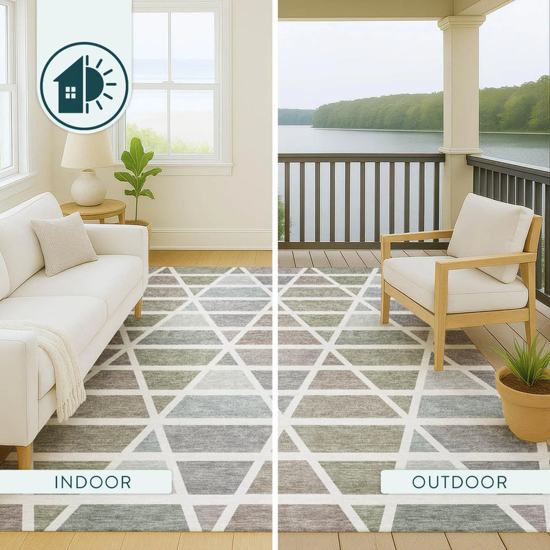 10' X 14' Taupe And Brown Geometric Washable Indoor Outdoor Area Rug Homeroots Outdoor