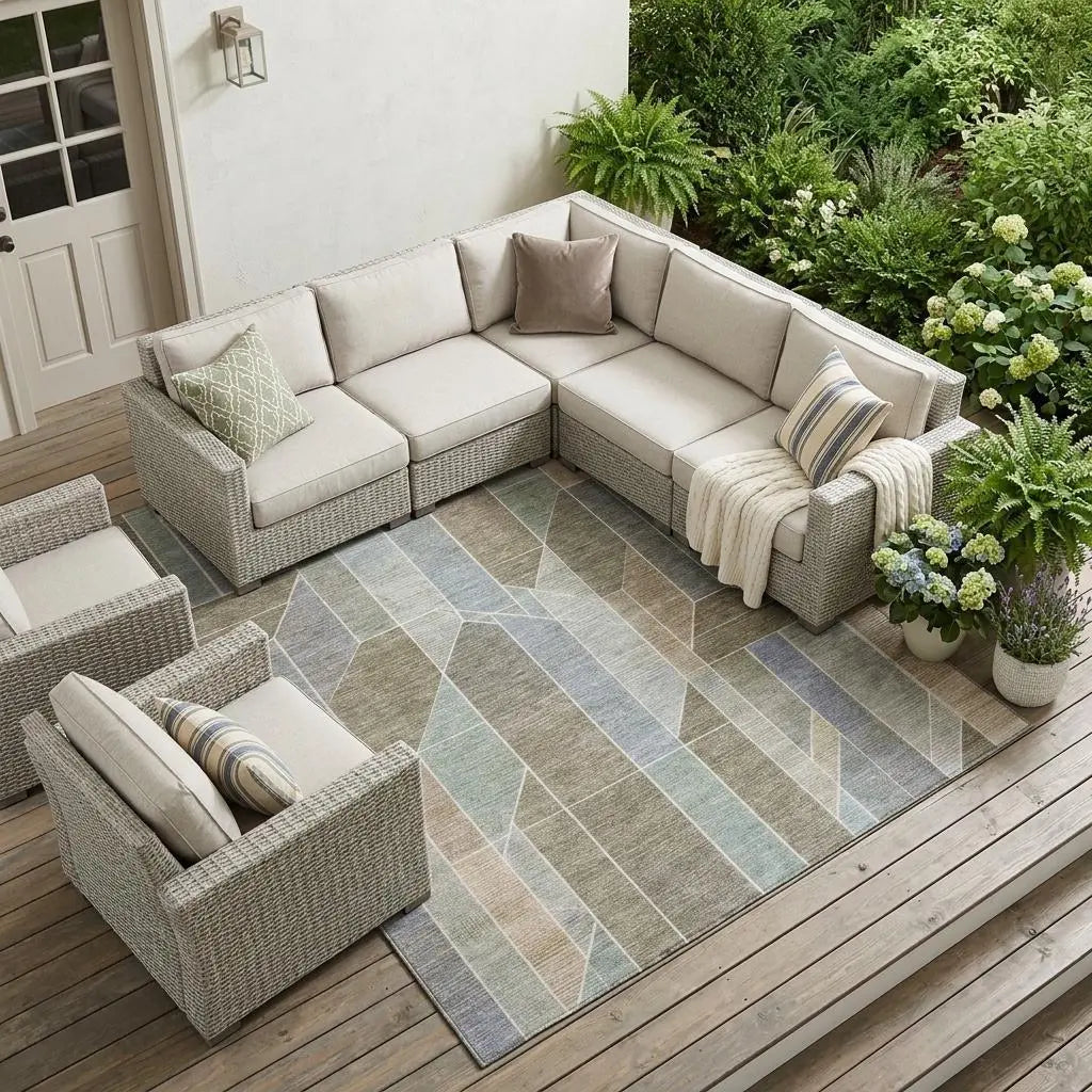 10' X 14' Taupe And Brown Geometric Washable Indoor Outdoor Area Rug Homeroots Outdoor