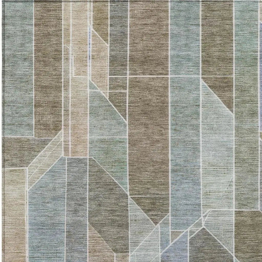 10' X 14' Taupe And Brown Geometric Washable Indoor Outdoor Area Rug Homeroots Outdoor