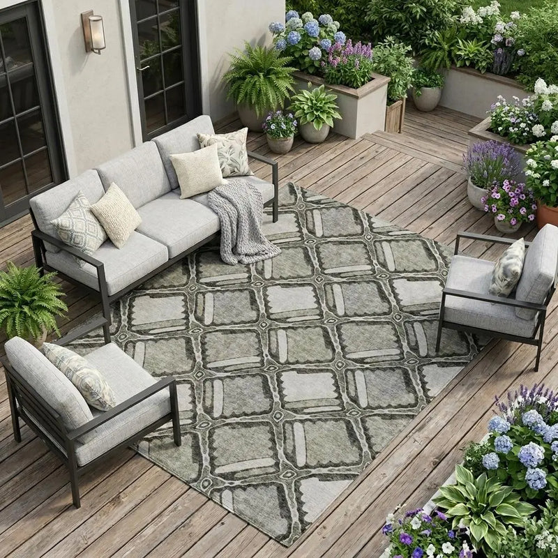 10' X 14' Taupe And Brown Geometric Washable Indoor Outdoor Area Rug Homeroots Outdoor