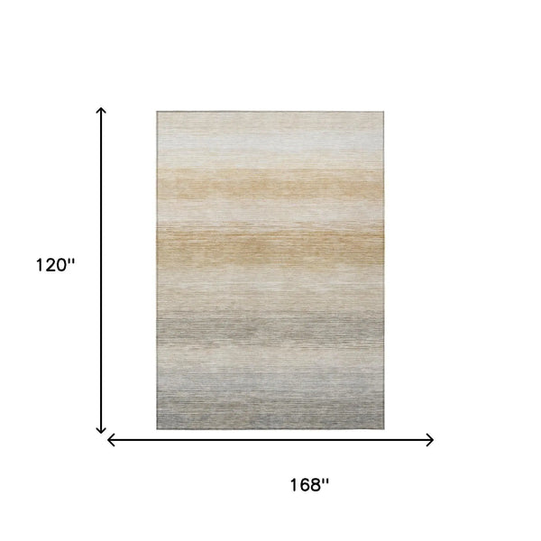 10' X 14' Taupe And Brown Striped Washable Indoor Outdoor Area Rug Homeroots Outdoor