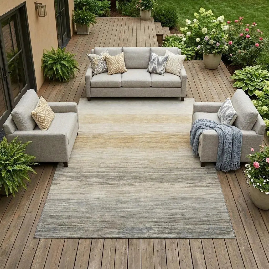 10' X 14' Taupe And Brown Striped Washable Indoor Outdoor Area Rug Homeroots Outdoor