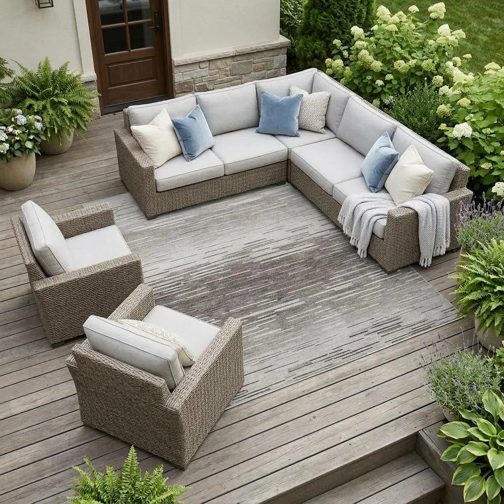 10' X 14' Taupe And Brown Striped Washable Indoor Outdoor Area Rug Homeroots Outdoor