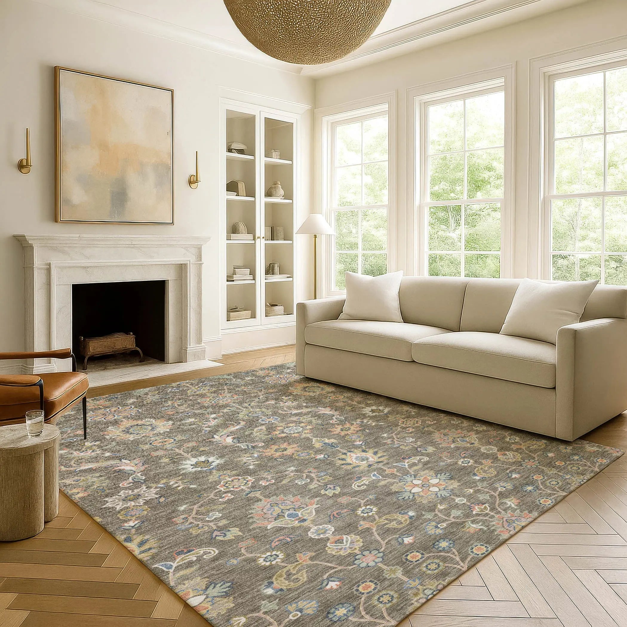 10' X 14' Taupe And Denim Blue Abstract Washable Indoor Outdoor Area Rug Homeroots Outdoor