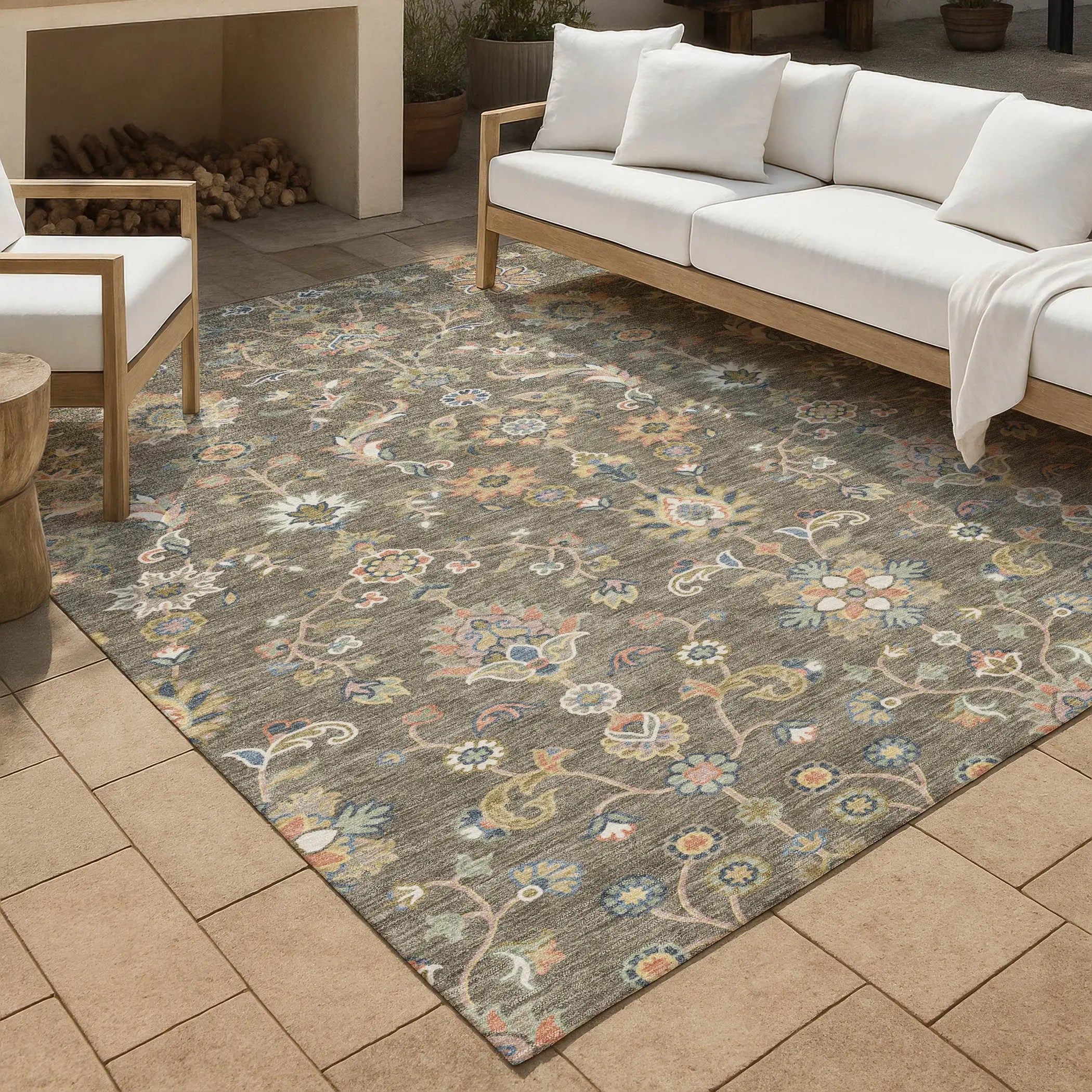 10' X 14' Taupe And Denim Blue Abstract Washable Indoor Outdoor Area Rug Homeroots Outdoor