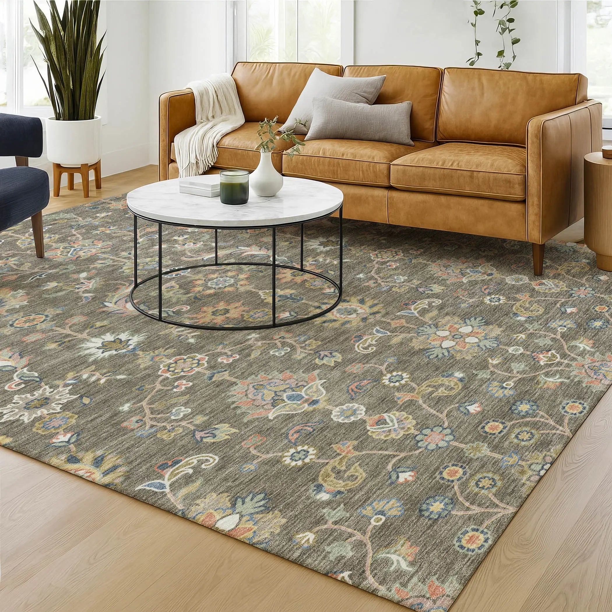 10' X 14' Taupe And Denim Blue Abstract Washable Indoor Outdoor Area Rug Homeroots Outdoor