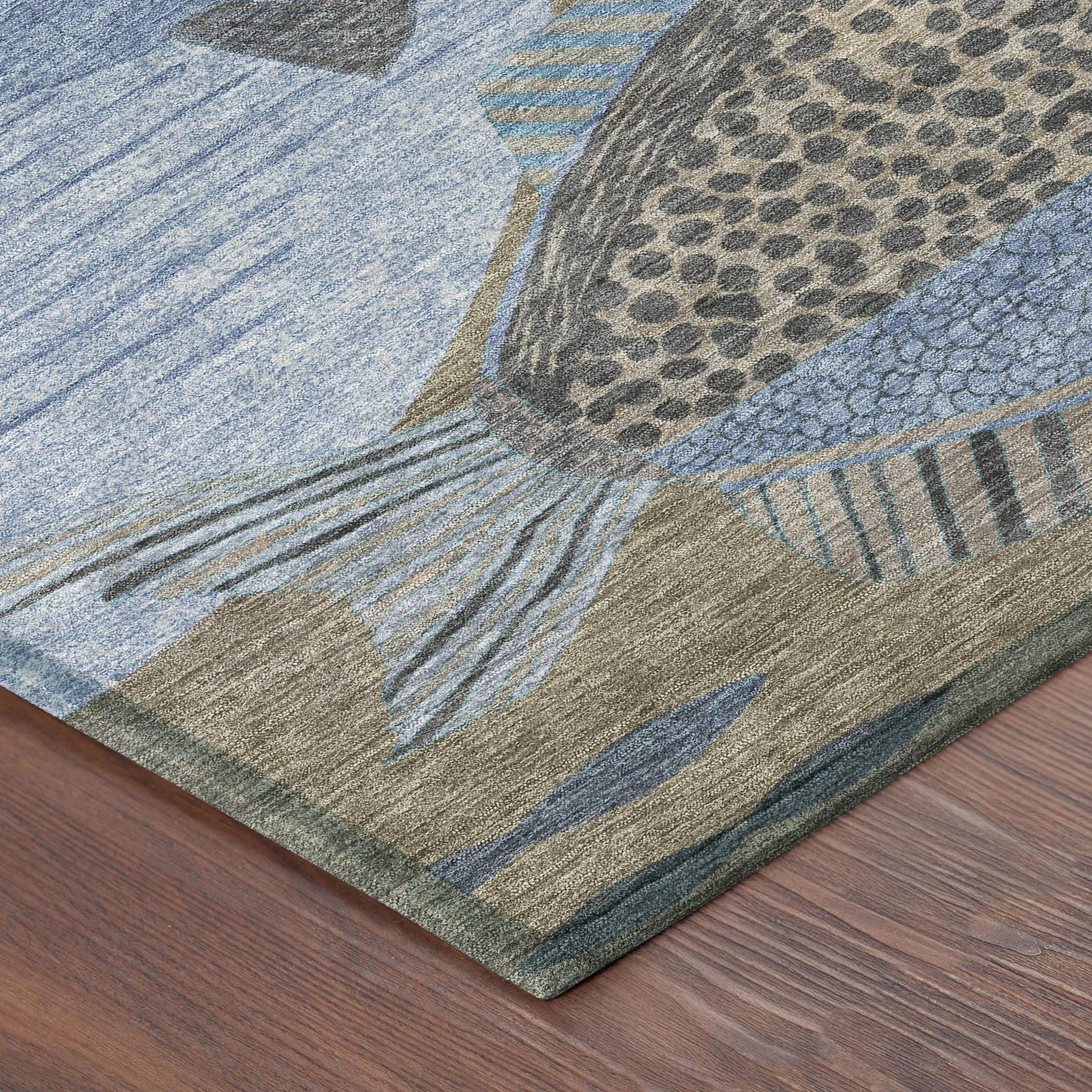 10' X 14' Taupe And Denim Blue Tropical Fish Washable Indoor Outdoor Area Rug Homeroots Outdoor