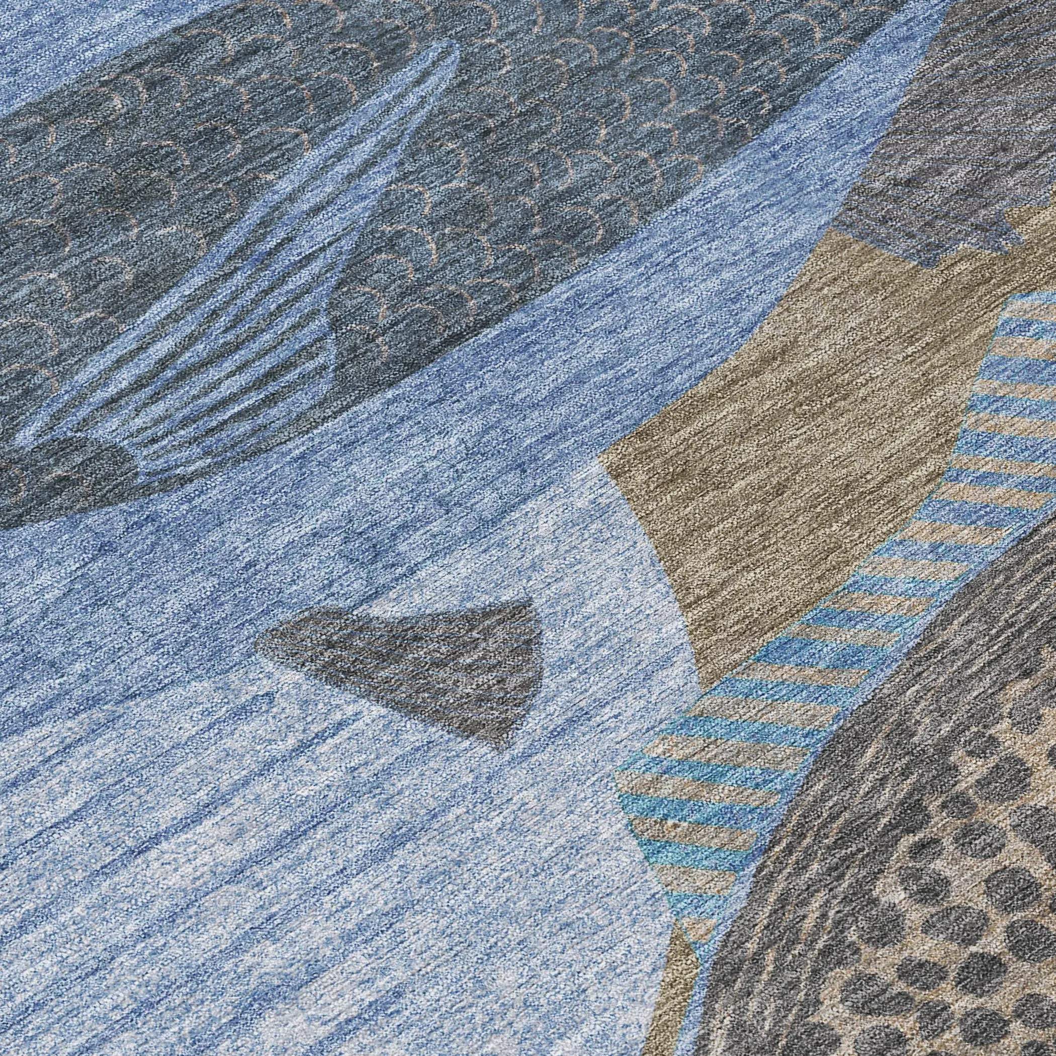 10' X 14' Taupe And Denim Blue Tropical Fish Washable Indoor Outdoor Area Rug Homeroots Outdoor