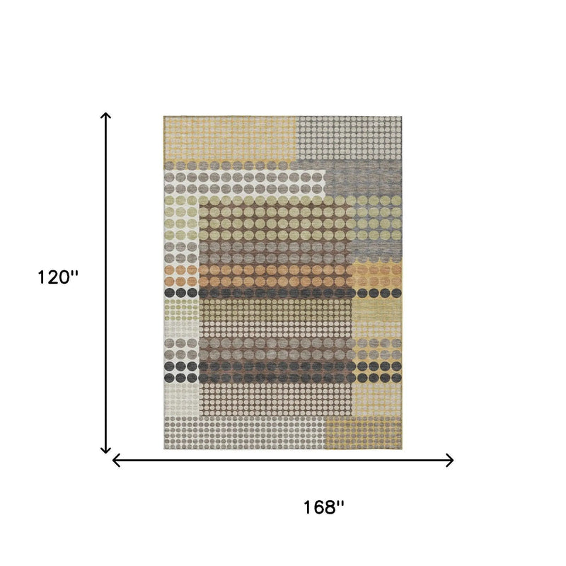 10' X 14' Taupe And Gold Geometric Washable Indoor Outdoor Area Rug Homeroots Outdoor
