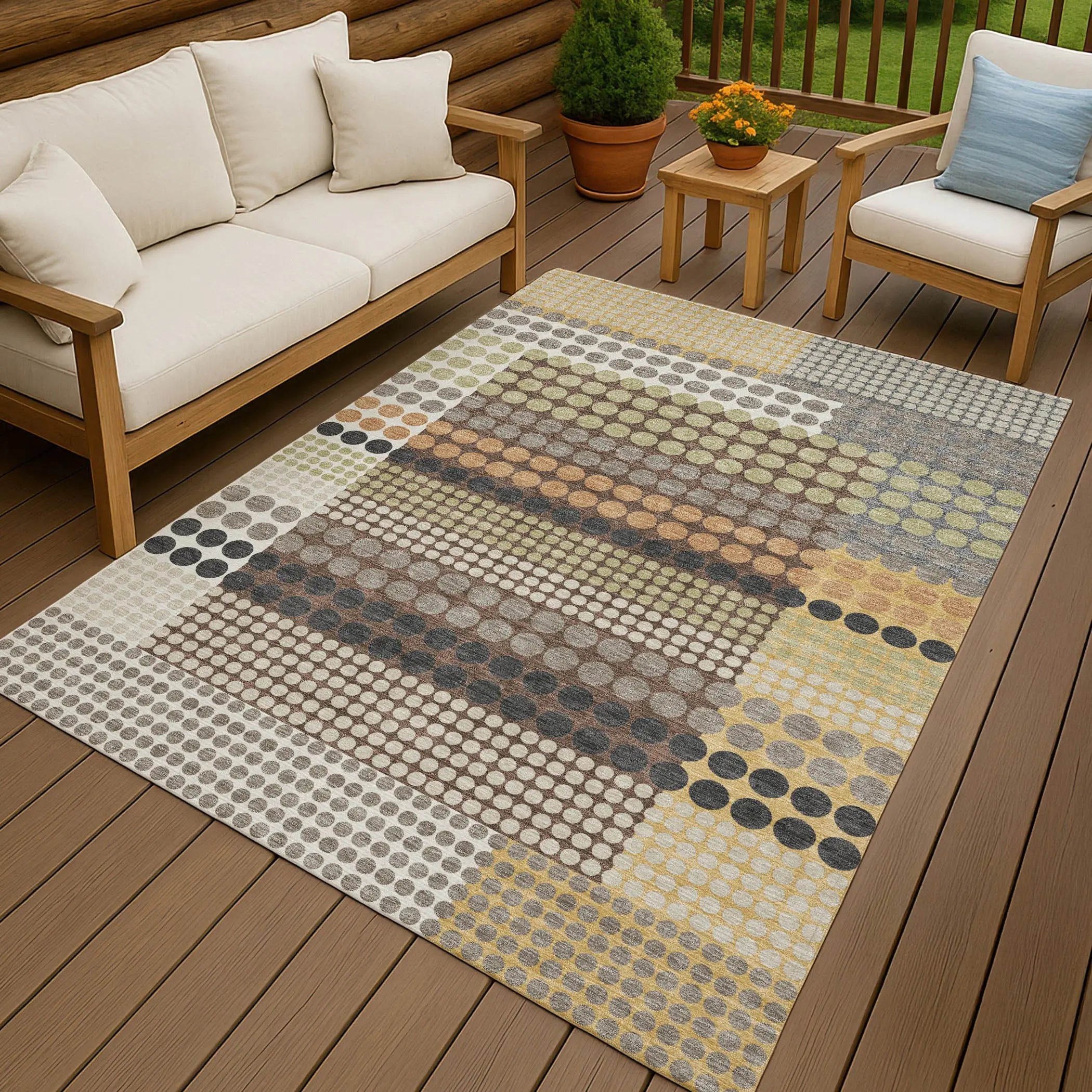 10' X 14' Taupe And Gold Geometric Washable Indoor Outdoor Area Rug Homeroots Outdoor