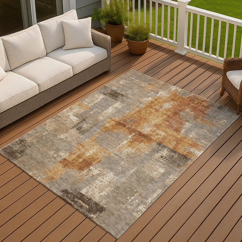 10' X 14' Taupe And Gray Abstract Washable Indoor Outdoor Area Rug Homeroots Outdoor