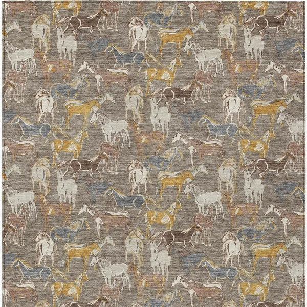 10' X 14' Taupe And Gray Horse Washable Indoor Outdoor Area Rug Homeroots Outdoor