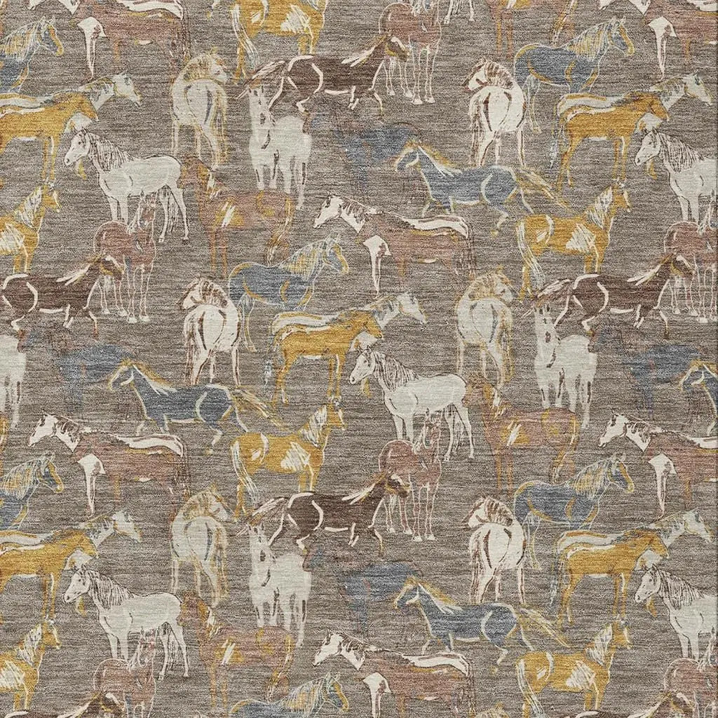 10' X 14' Taupe And Gray Horse Washable Indoor Outdoor Area Rug Homeroots Outdoor