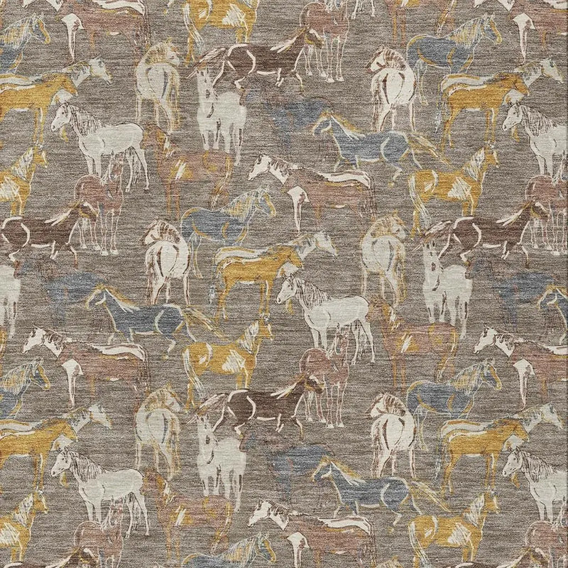 10' X 14' Taupe And Gray Horse Washable Indoor Outdoor Area Rug Homeroots Outdoor