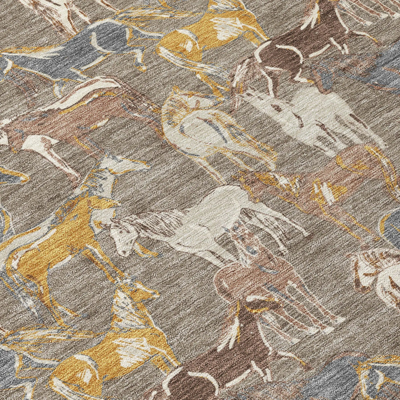 10' X 14' Taupe And Gray Horse Washable Indoor Outdoor Area Rug Homeroots Outdoor