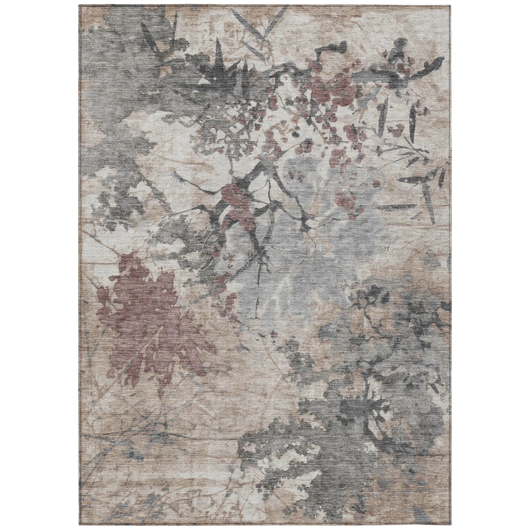 10' X 14' Taupe And Green Abstract Washable Indoor Outdoor Area Rug Homeroots Outdoor