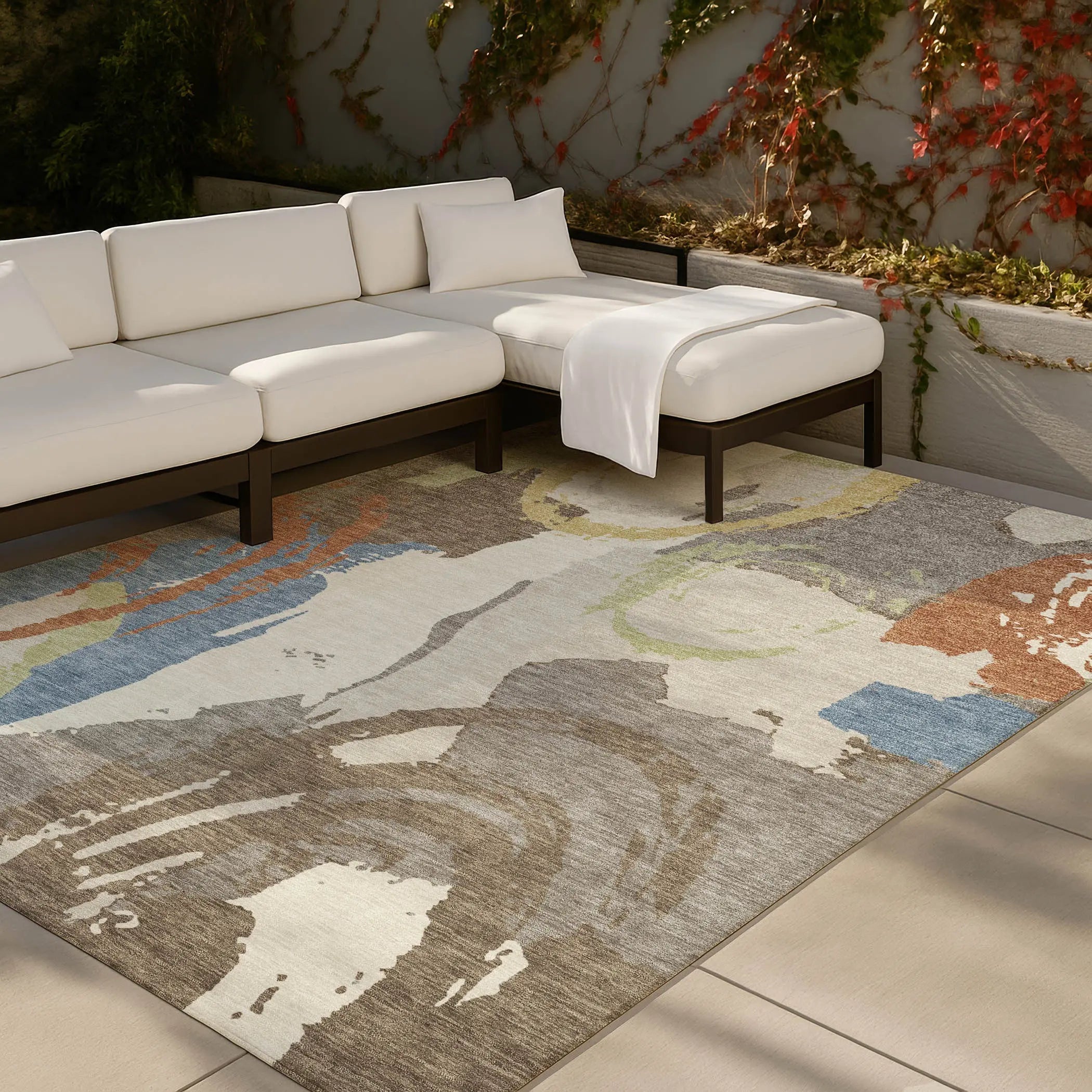 10' X 14' Taupe And Ivory Abstract Washable Indoor Outdoor Area Rug Homeroots Outdoor